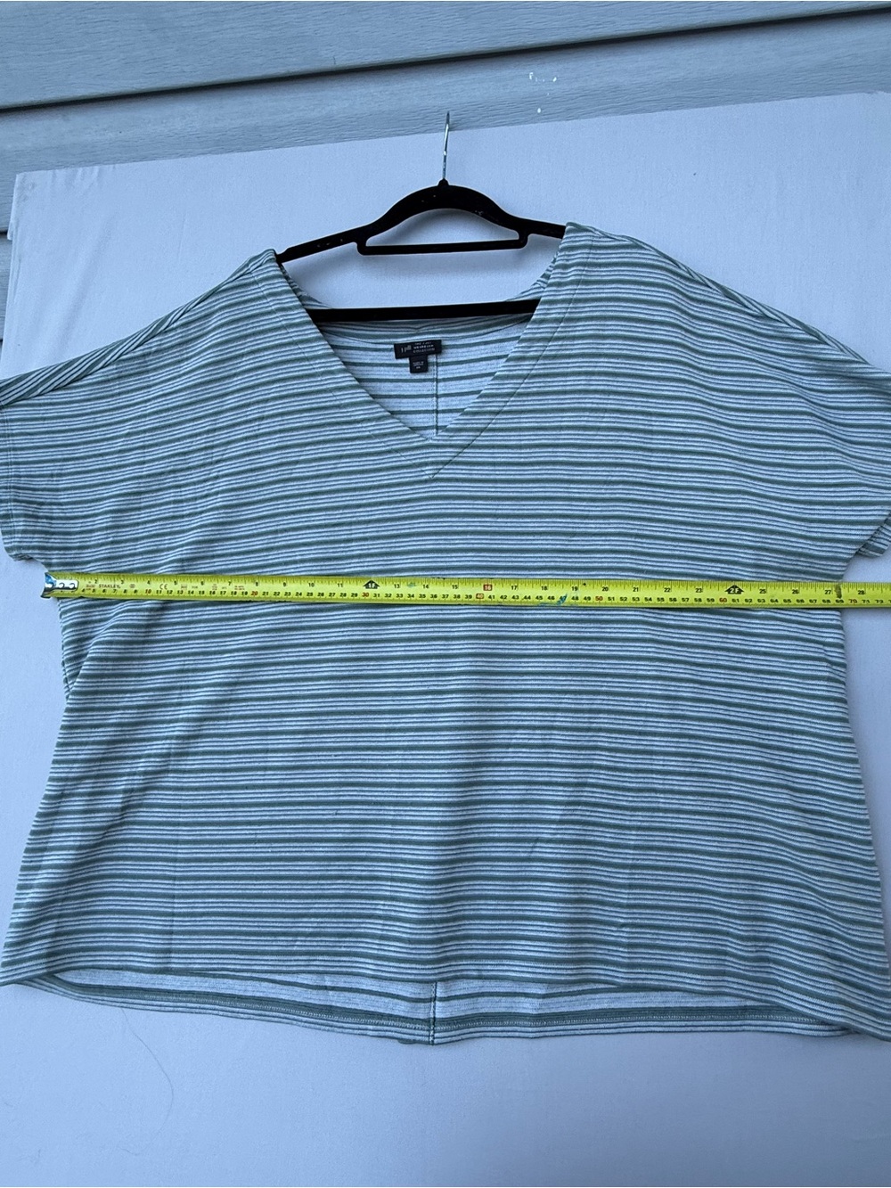 J.Jill Striped V-Neck Tee - Light Sage/White - Picture 4 of 6